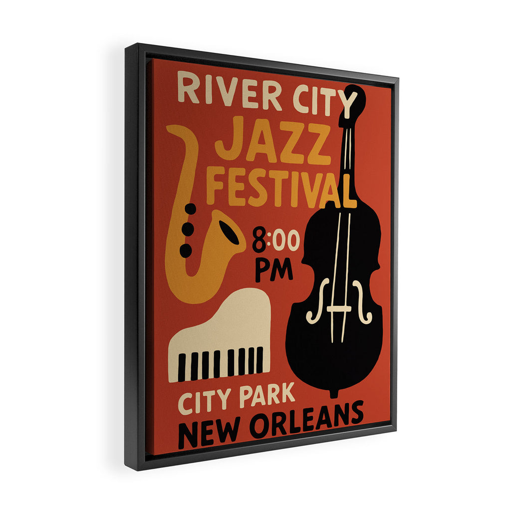 River City Jazz Festival Retro Poster Framed Canvas Print Gallery Image 2