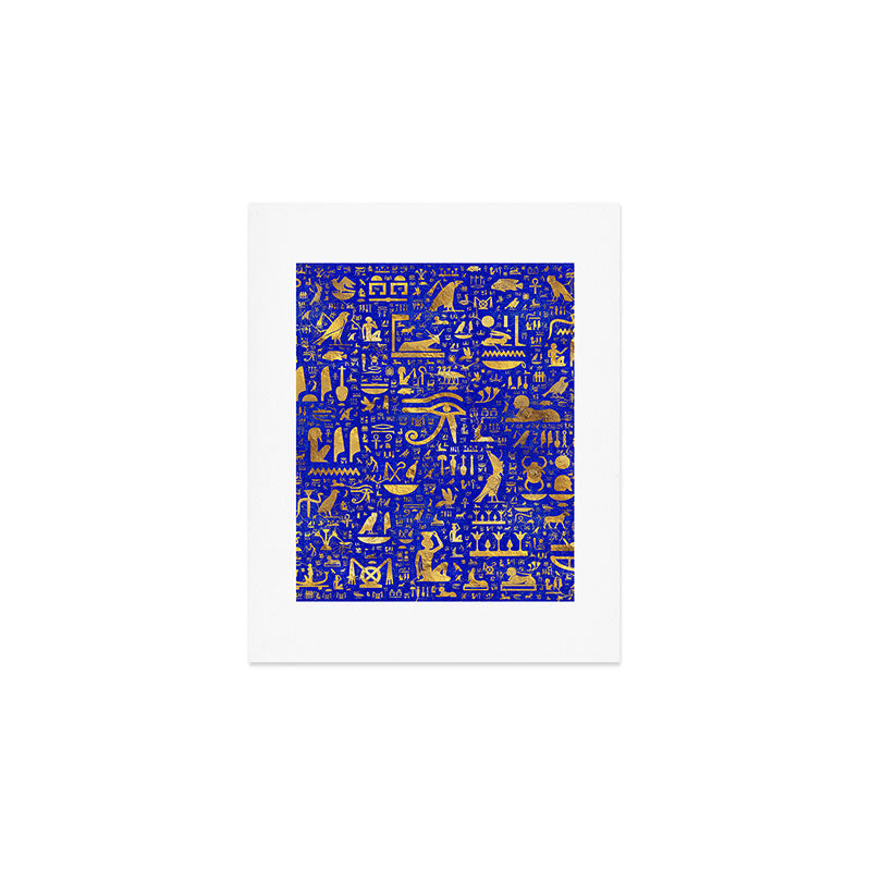 Ancient Egyptian hieroglyphs -Lapis Lazuli and Gold Art Print Gallery Image 1