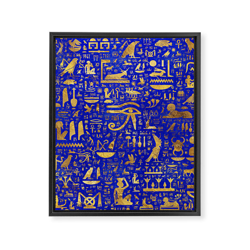 Ancient Egyptian hieroglyphs -Lapis Lazuli and Gold Framed Canvas Print Gallery Image 8