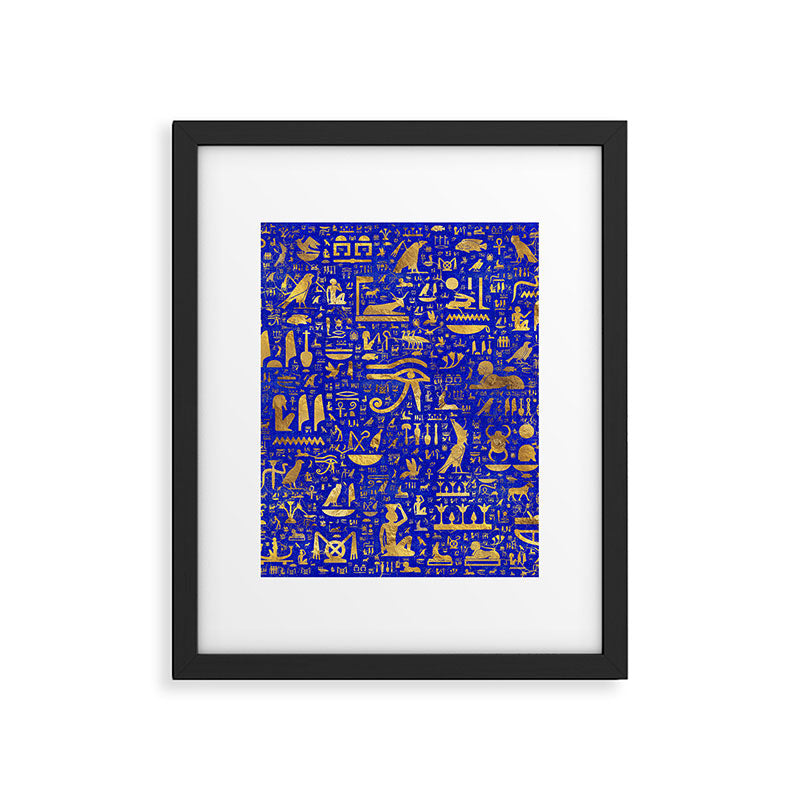 Ancient Egyptian hieroglyphs -Lapis Lazuli and Gold Framed Art Print Gallery Image 6
