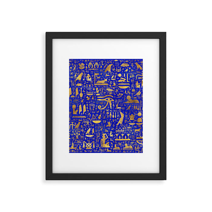 Ancient Egyptian hieroglyphs -Lapis Lazuli and Gold Framed Art Print Gallery Image 1