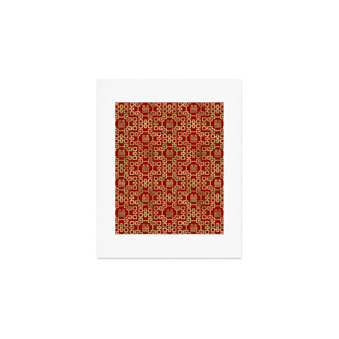 Chinese Pattern Double Happiness Symbol Gold on Red Art Print Gallery Image 1
