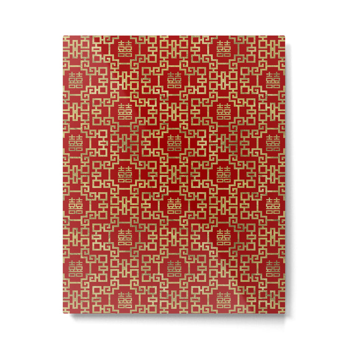 Chinese Pattern Double Happiness Symbol Gold on Red Metal Print Gallery Image 1