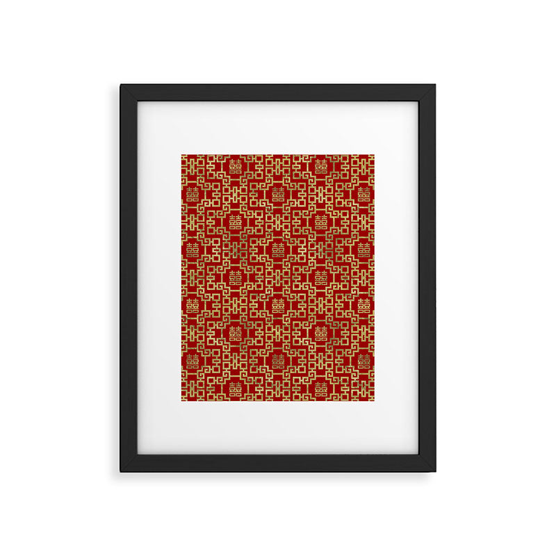 Chinese Pattern Double Happiness Symbol Gold on Red Framed Art Print Gallery Image 6