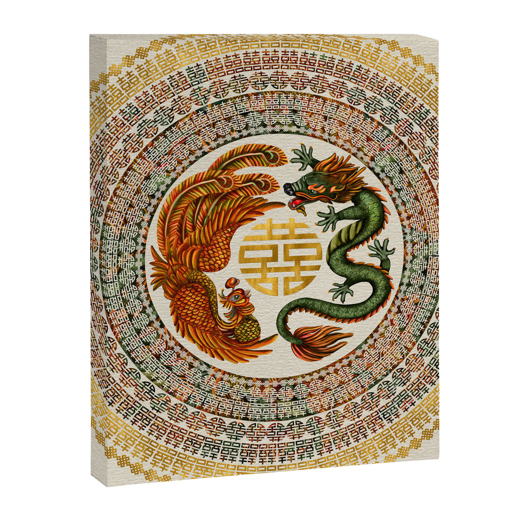 Double Happiness Symbol with Phoenix and Dragon  Canvas Print Gallery Image 8
