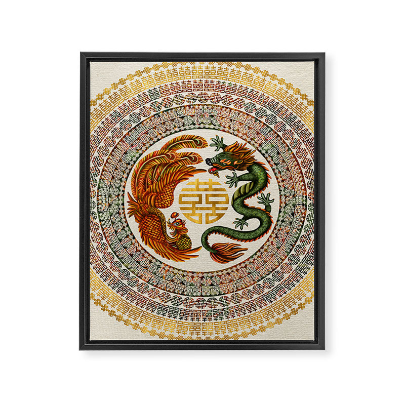 Double Happiness Symbol with Phoenix and Dragon  Framed Canvas Print Gallery Image 8