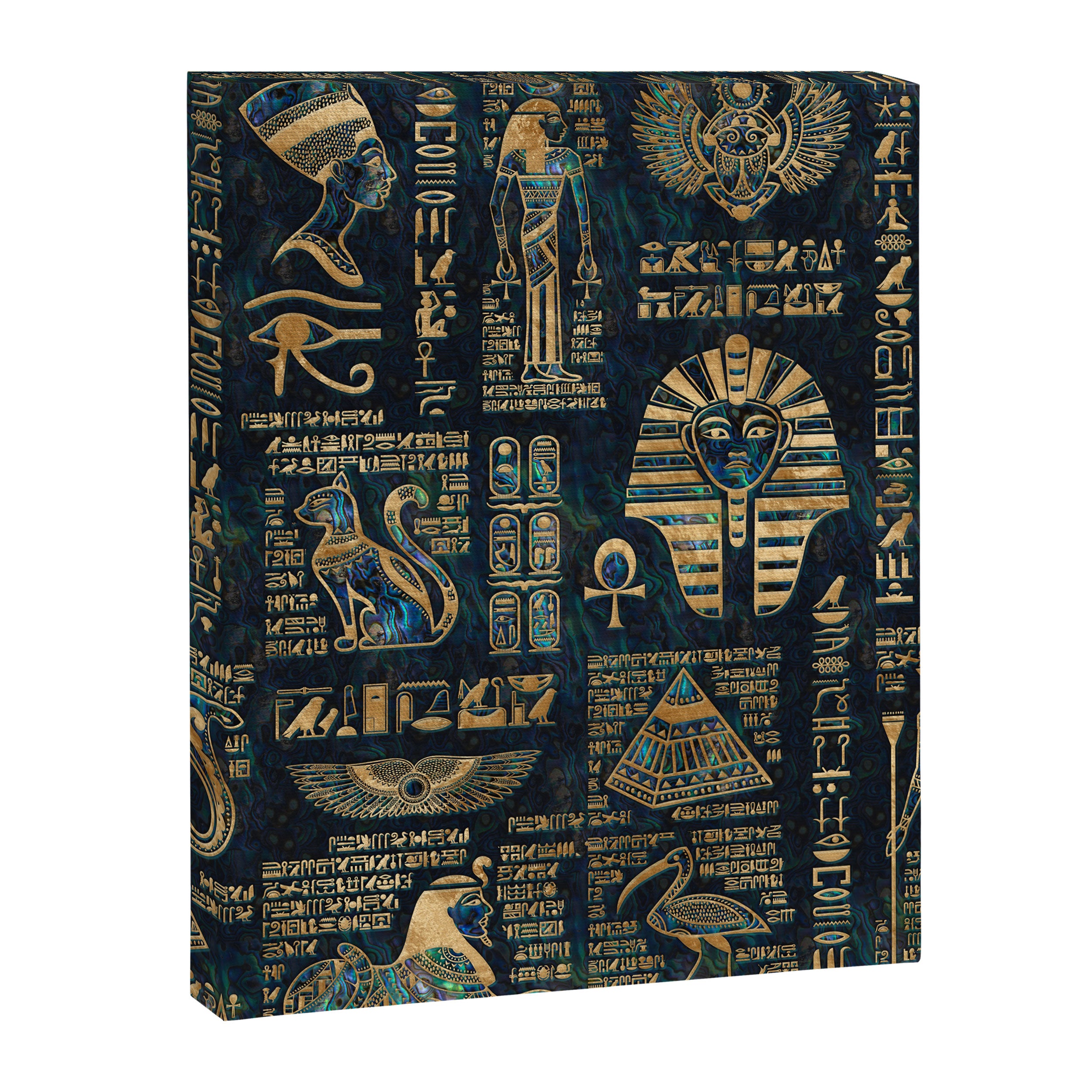 Egyptian hieroglyphs and deities -Abalone and gold Canvas Print Gallery Image 8