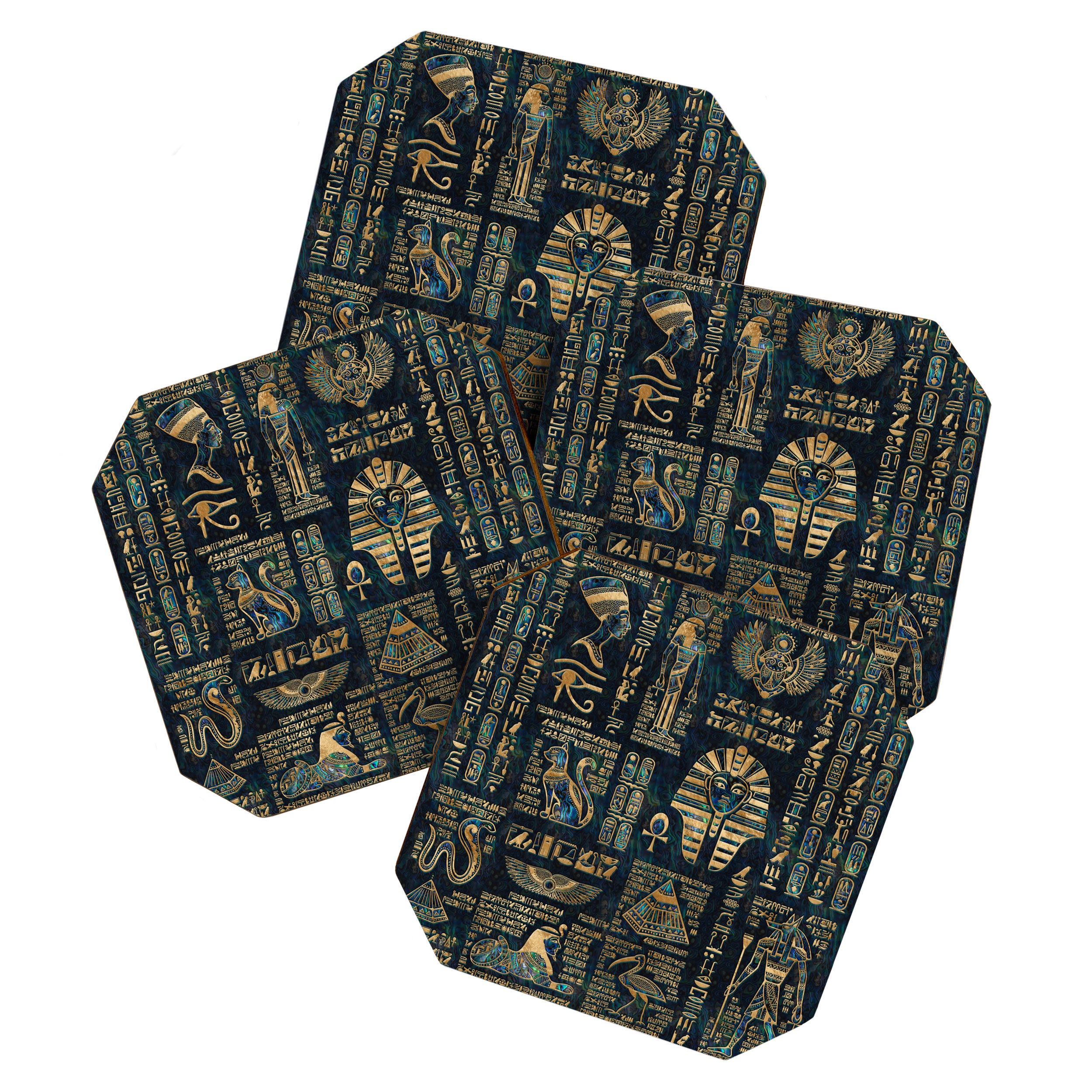 Egyptian hieroglyphs and deities -Abalone and gold Coaster Gallery Image 1