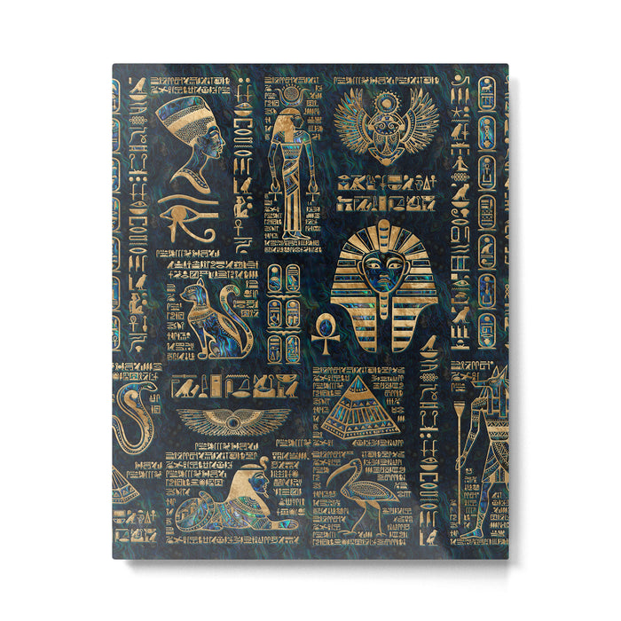 Egyptian hieroglyphs and deities -Abalone and gold Metal Print Gallery Image 1