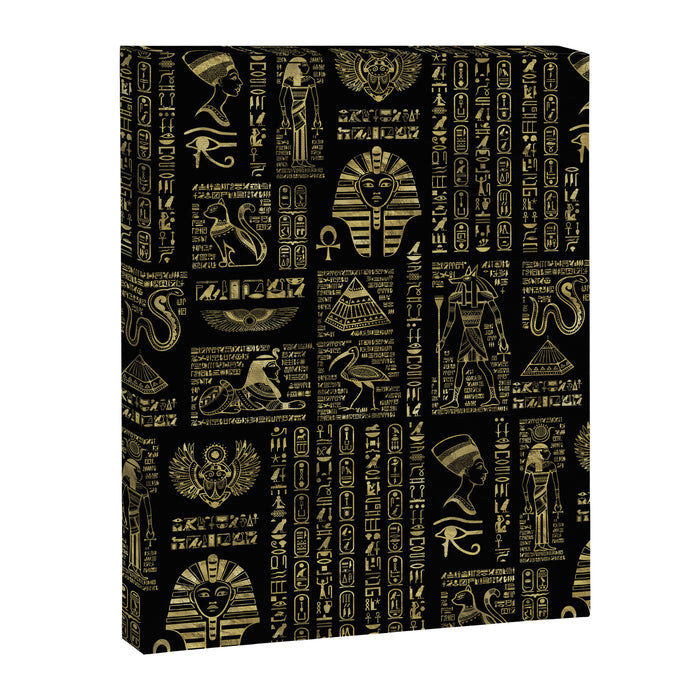 Egyptian hieroglyphs and deities gold on black Canvas Print Gallery Image 1