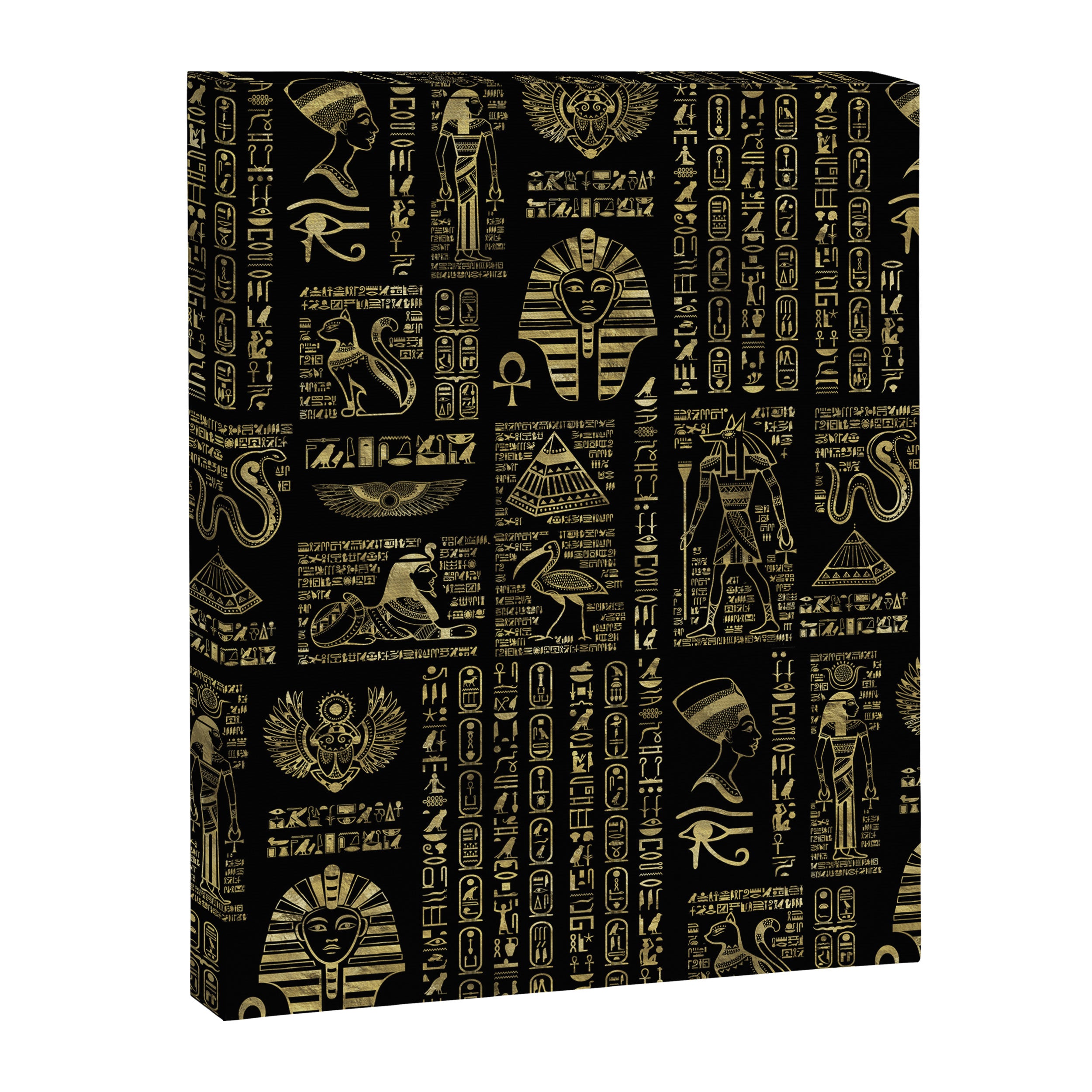 Egyptian hieroglyphs and deities gold on black Canvas Print Gallery Image 8