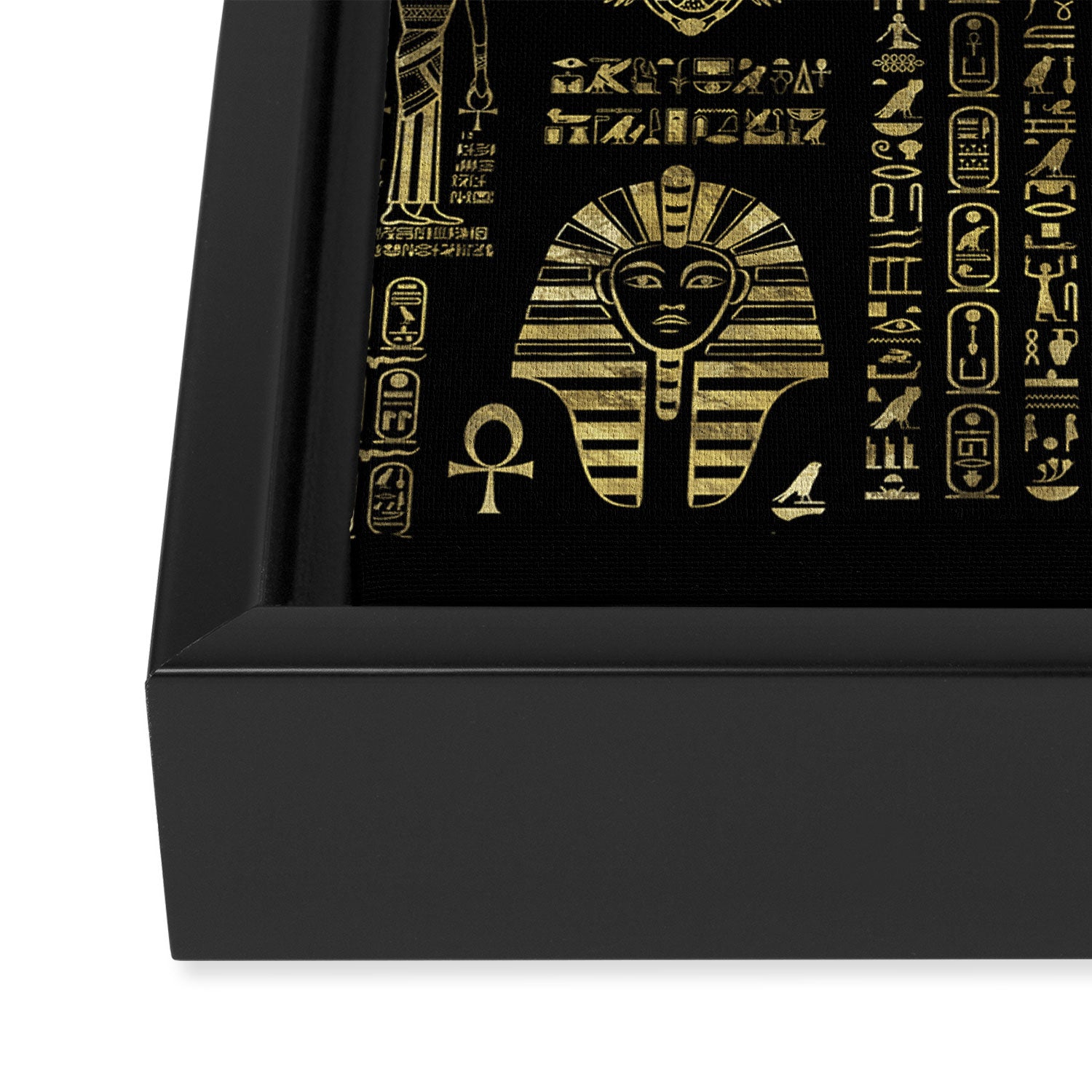 Egyptian hieroglyphs and deities gold on black Framed Canvas Print Gallery Image 3