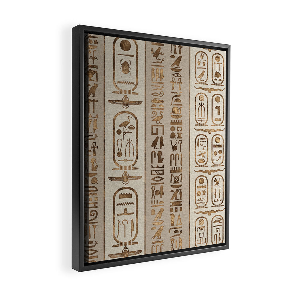 Egyptian hieroglyphs Pastel Gold Framed Canvas Print Gallery Image 2