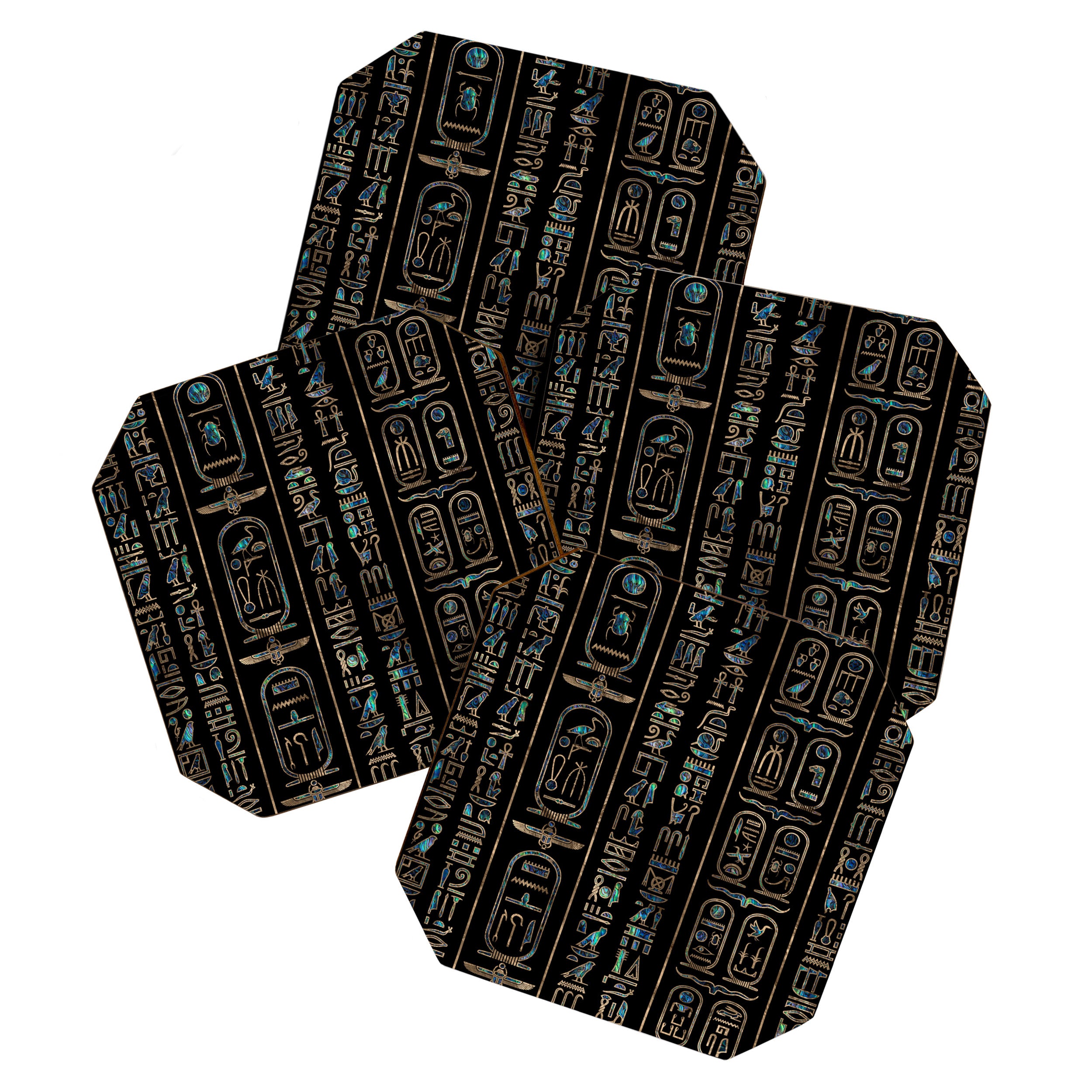 Egyptian hieroglyphs pattern Gold Abalone Coaster Gallery Image 1