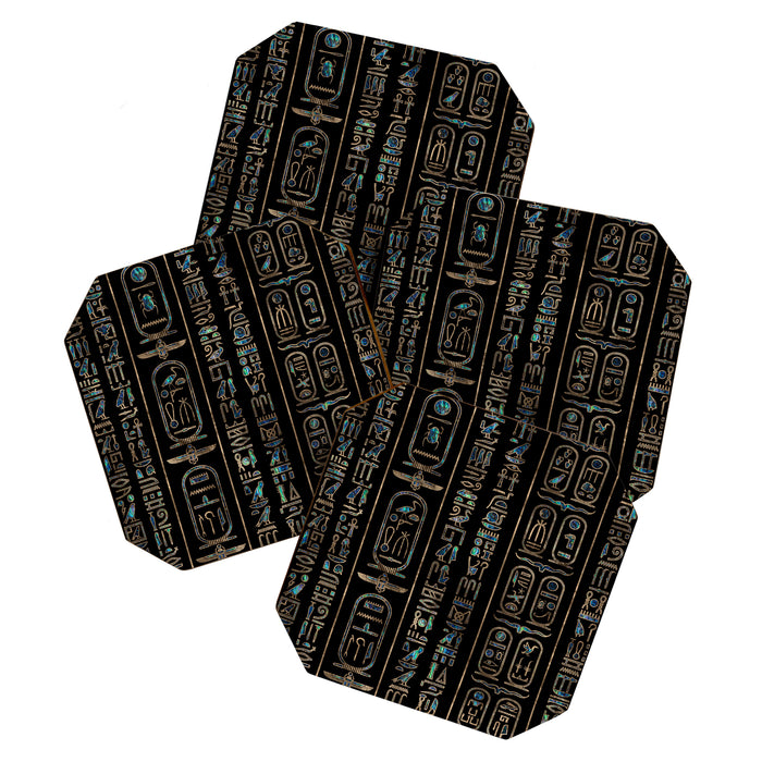 Egyptian hieroglyphs pattern Gold Abalone Coaster Gallery Image 1
