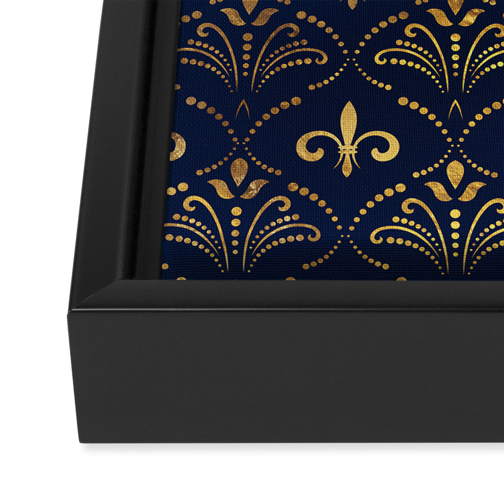 Elegant Fleur-de-lis pattern - Gold and deep blue Framed Canvas Print Gallery Image 3