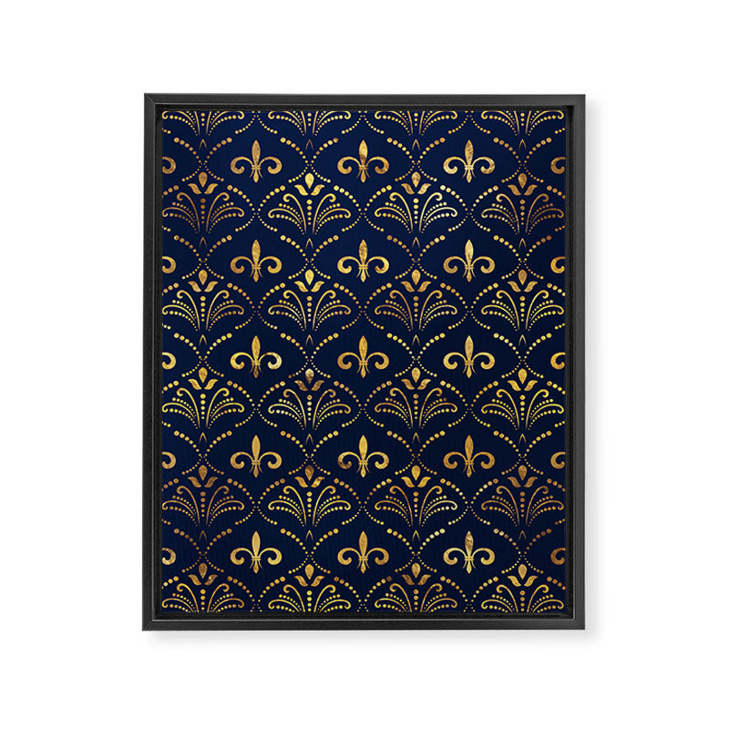 Elegant Fleur-de-lis pattern - Gold and deep blue Framed Canvas Print Gallery Image 8