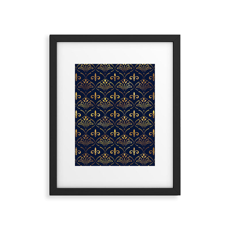 Elegant Fleur-de-lis pattern - Gold and deep blue Framed Art Print Gallery Image 6