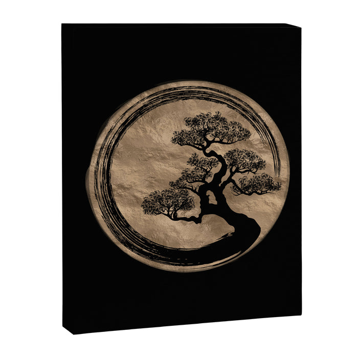 Enso Zen Circle and Bonsai Tree Gold Canvas Print Gallery Image 1
