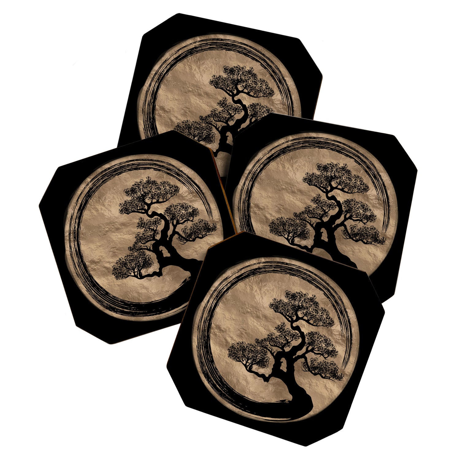 Enso Zen Circle and Bonsai Tree Gold Coaster Gallery Image 1