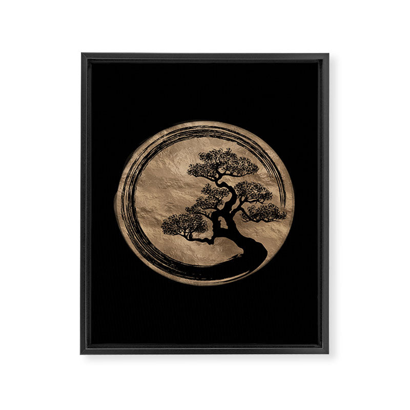 Enso Zen Circle and Bonsai Tree Gold Framed Canvas Print Gallery Image 8