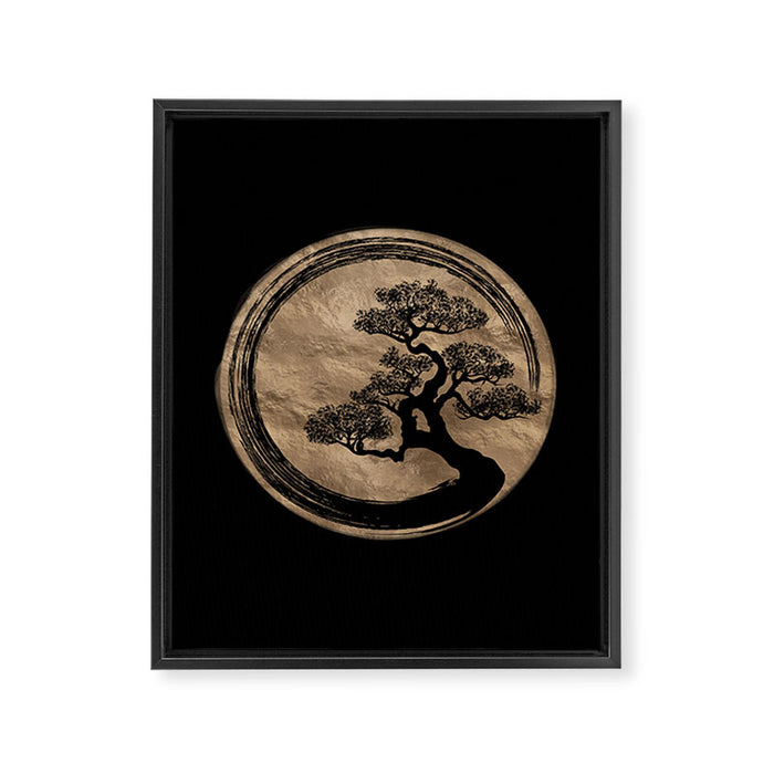 Enso Zen Circle and Bonsai Tree Gold Framed Canvas Print Gallery Image 1