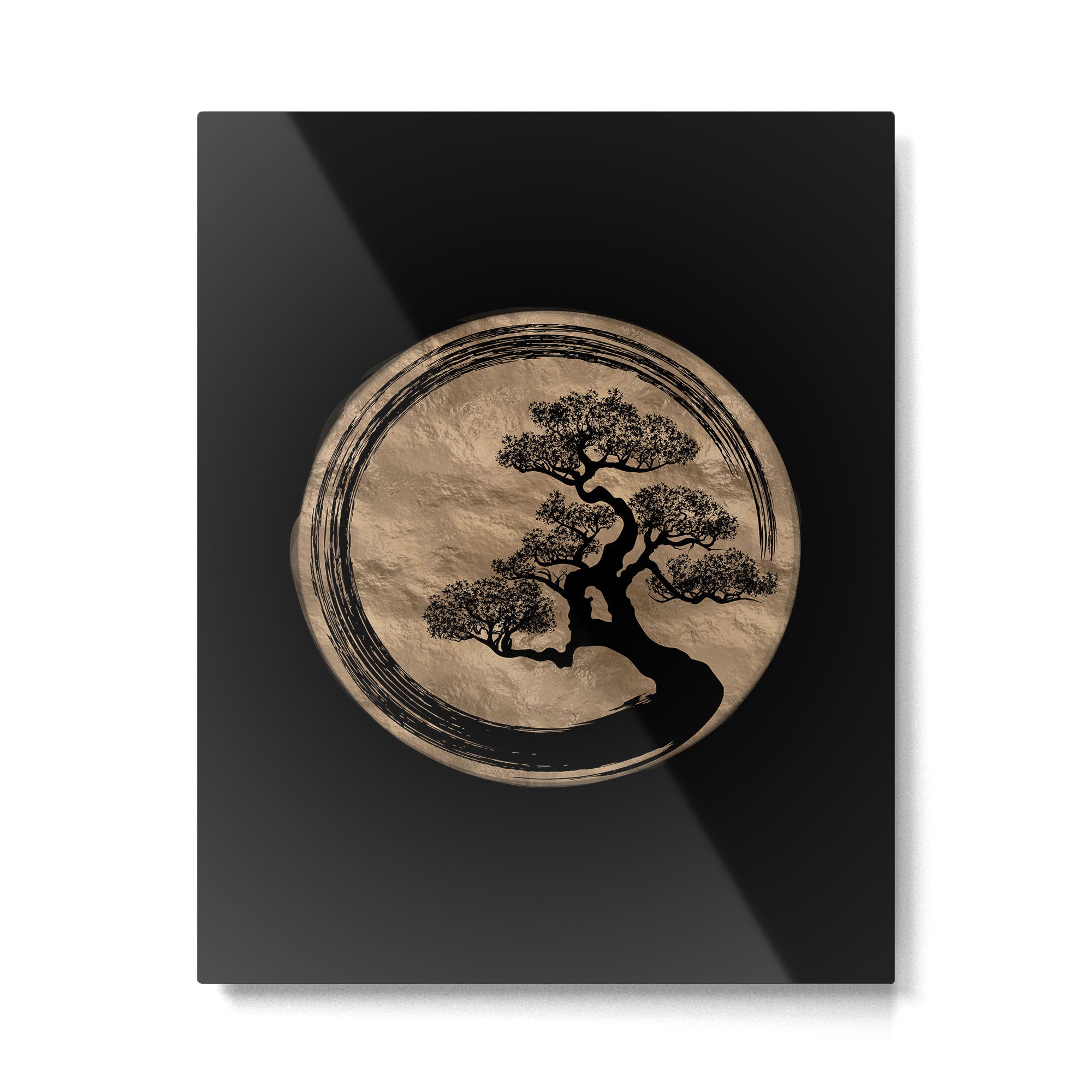 Enso Zen Circle and Bonsai Tree Gold Metal Print Gallery Image 6