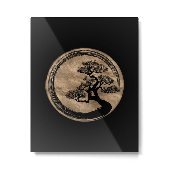 Enso Zen Circle and Bonsai Tree Gold Metal Print Gallery Image 1
