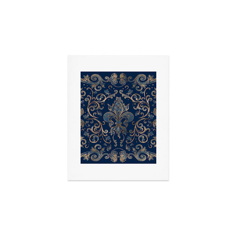 Fleur-de-lis ornament Blue Marble and Gold Art Print Gallery Image 1
