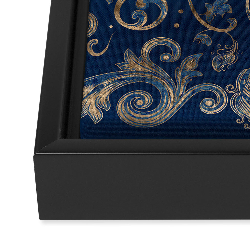 Fleur-de-lis ornament Blue Marble and Gold Framed Canvas Print Gallery Image 3