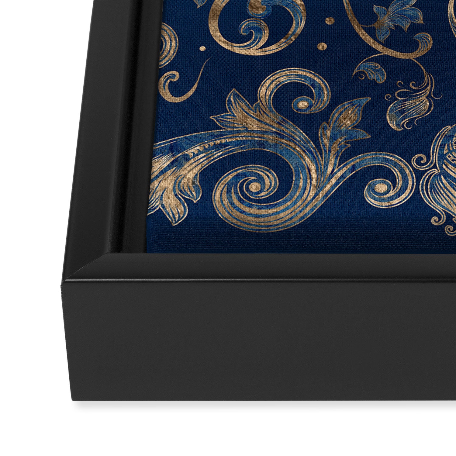 Fleur-de-lis ornament Blue Marble and Gold Framed Canvas Print Gallery Image 3