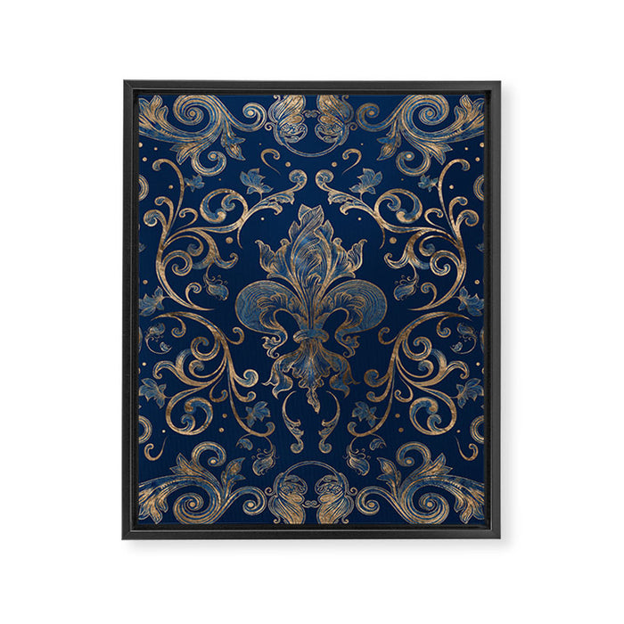 Fleur-de-lis ornament Blue Marble and Gold Framed Canvas Print Gallery Image 1