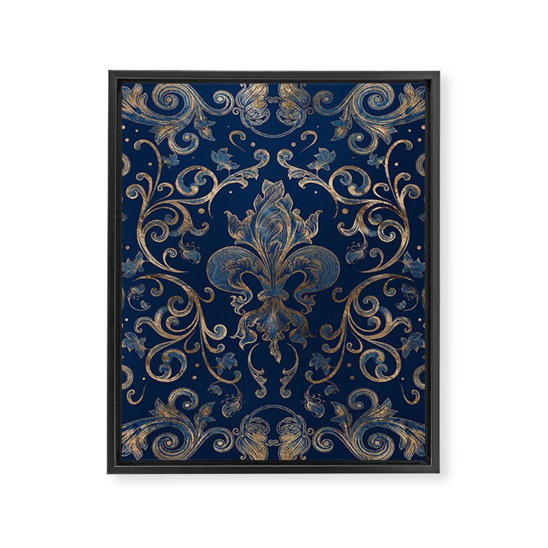 Fleur-de-lis ornament Blue Marble and Gold Framed Canvas Print Gallery Image 8