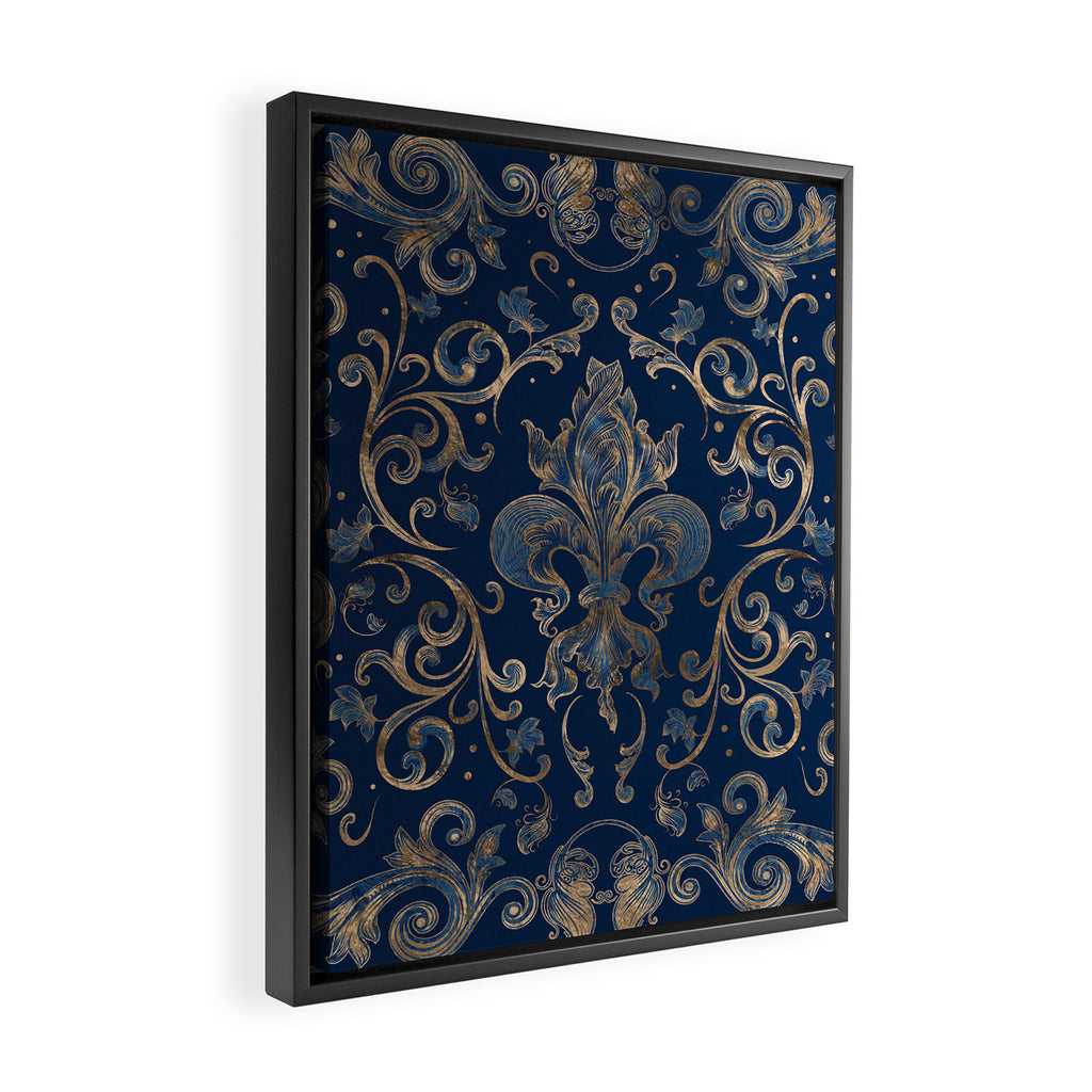 Fleur-de-lis ornament Blue Marble and Gold Framed Canvas Print Gallery Image 2