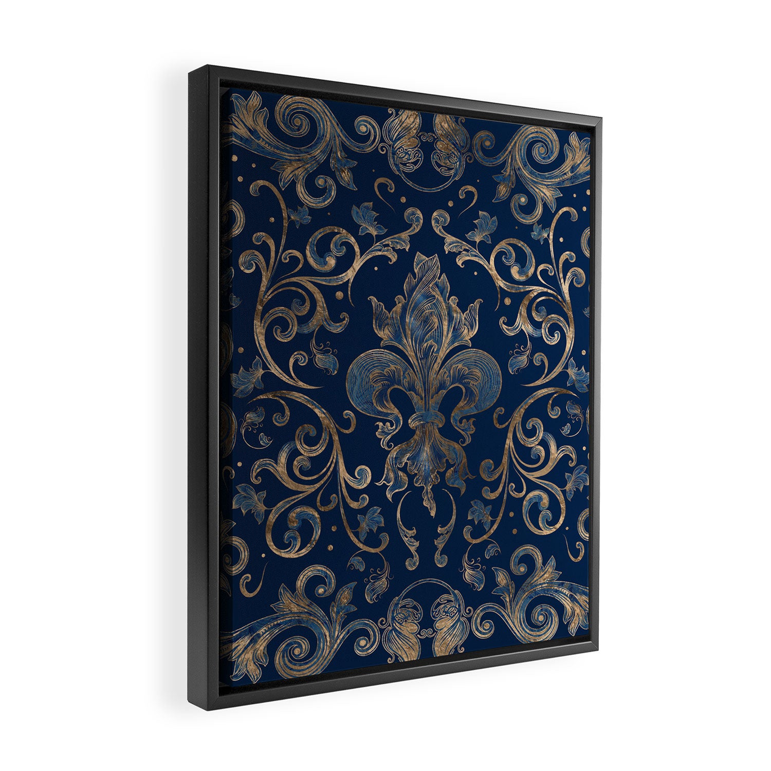 Fleur-de-lis ornament Blue Marble and Gold Framed Canvas Print Gallery Image 2