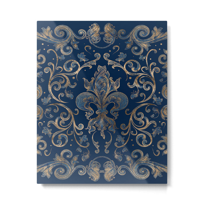 Fleur-de-lis ornament Blue Marble and Gold Metal Print Gallery Image 1