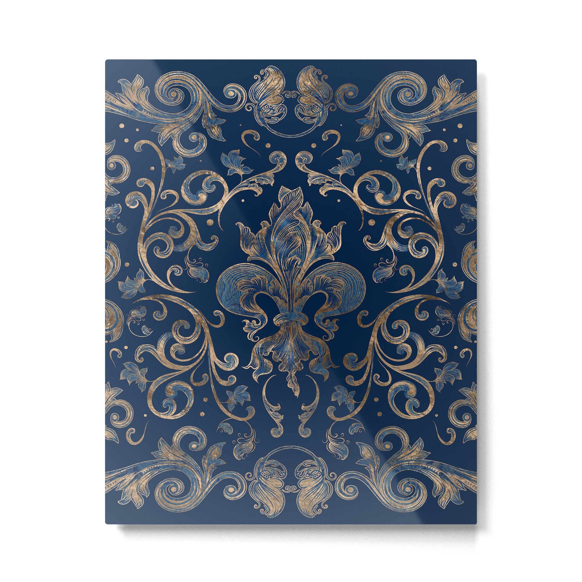 Fleur-de-lis ornament Blue Marble and Gold Metal Print Gallery Image 6