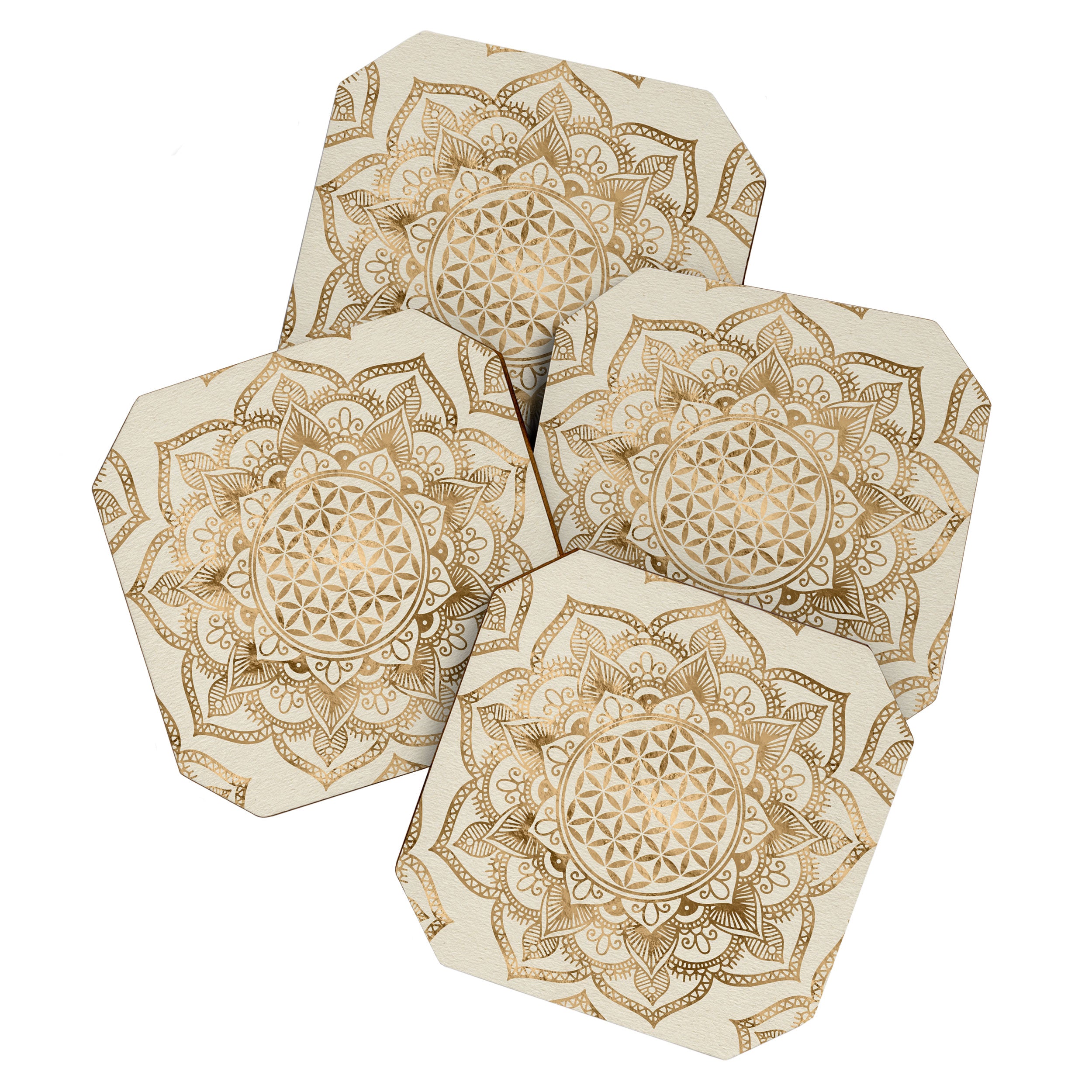 Flower of Life in Lotus - pastel golds and canvas Coaster Gallery Image 1