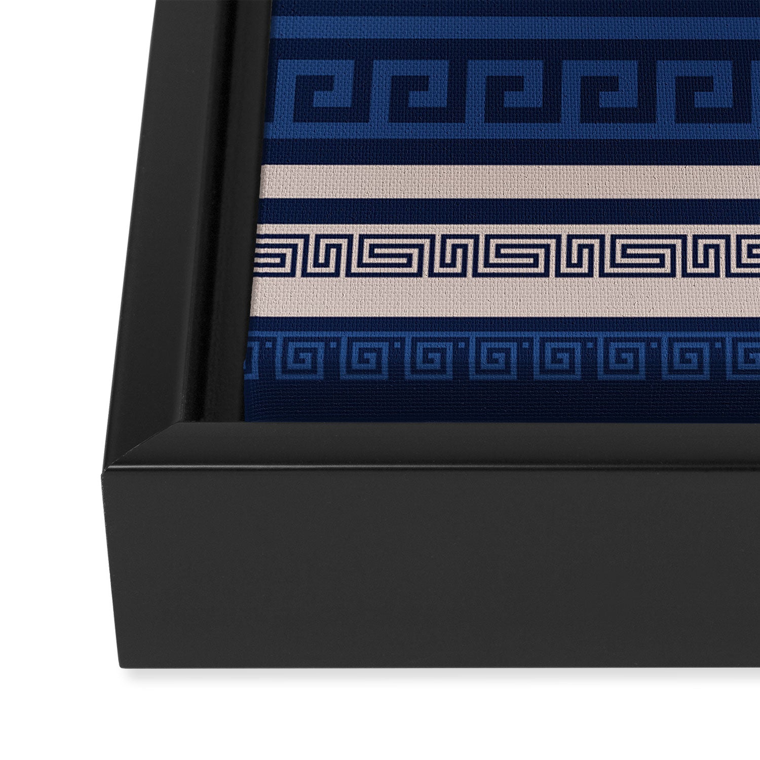 Greek Key - Meander - Blue and Beige Framed Canvas Print Gallery Image 3