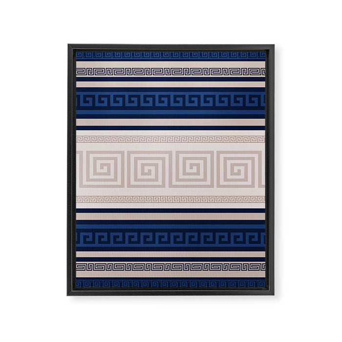 Greek Key - Meander - Blue and Beige Framed Canvas Print Gallery Image 1