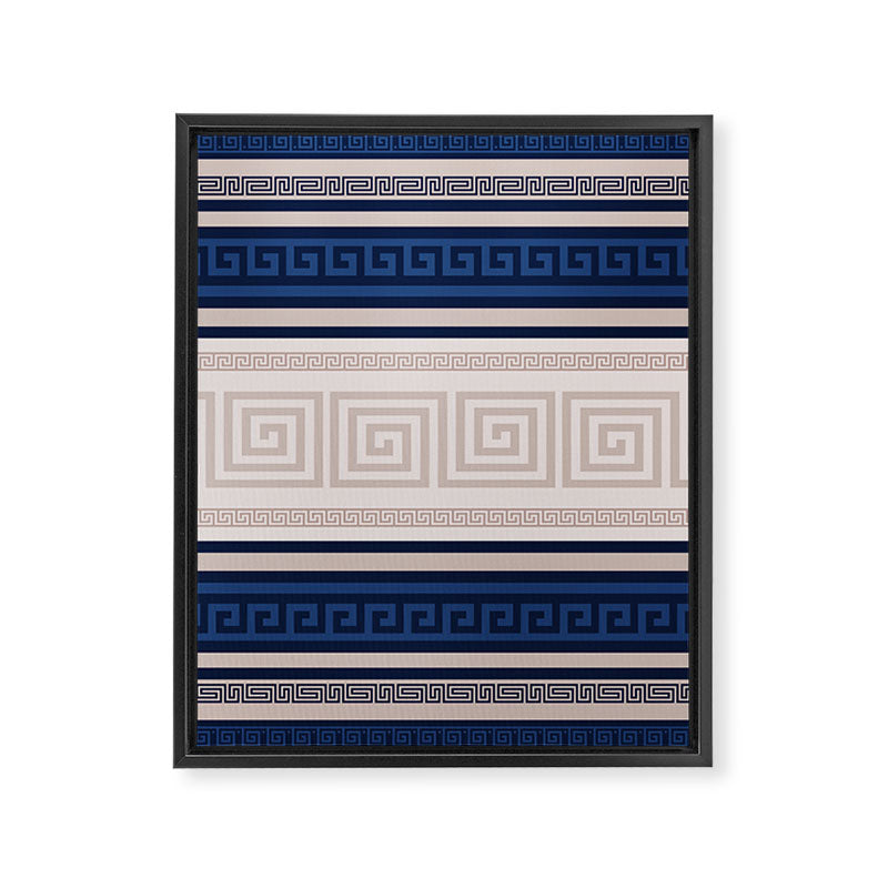 Greek Key - Meander - Blue and Beige Framed Canvas Print Gallery Image 8