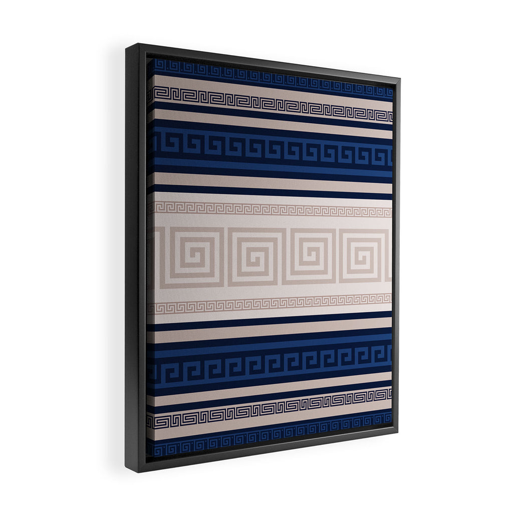 Greek Key - Meander - Blue and Beige Framed Canvas Print Gallery Image 2