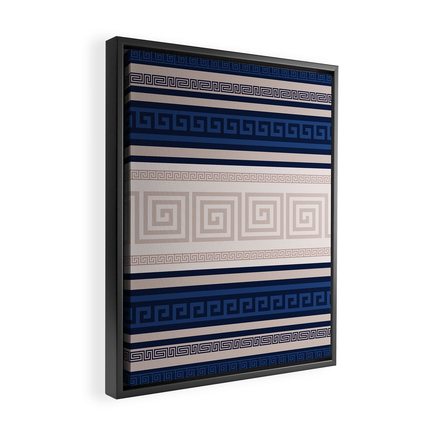 Greek Key - Meander - Blue and Beige Framed Canvas Print Gallery Image 2