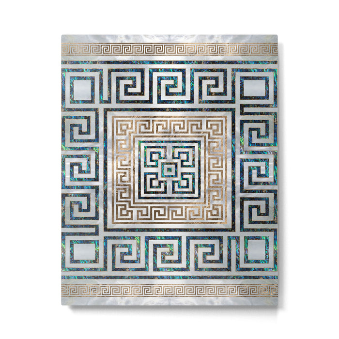 Greek Key Ornament - Greek Meander -Abalone and gold Metal Print Gallery Image 1