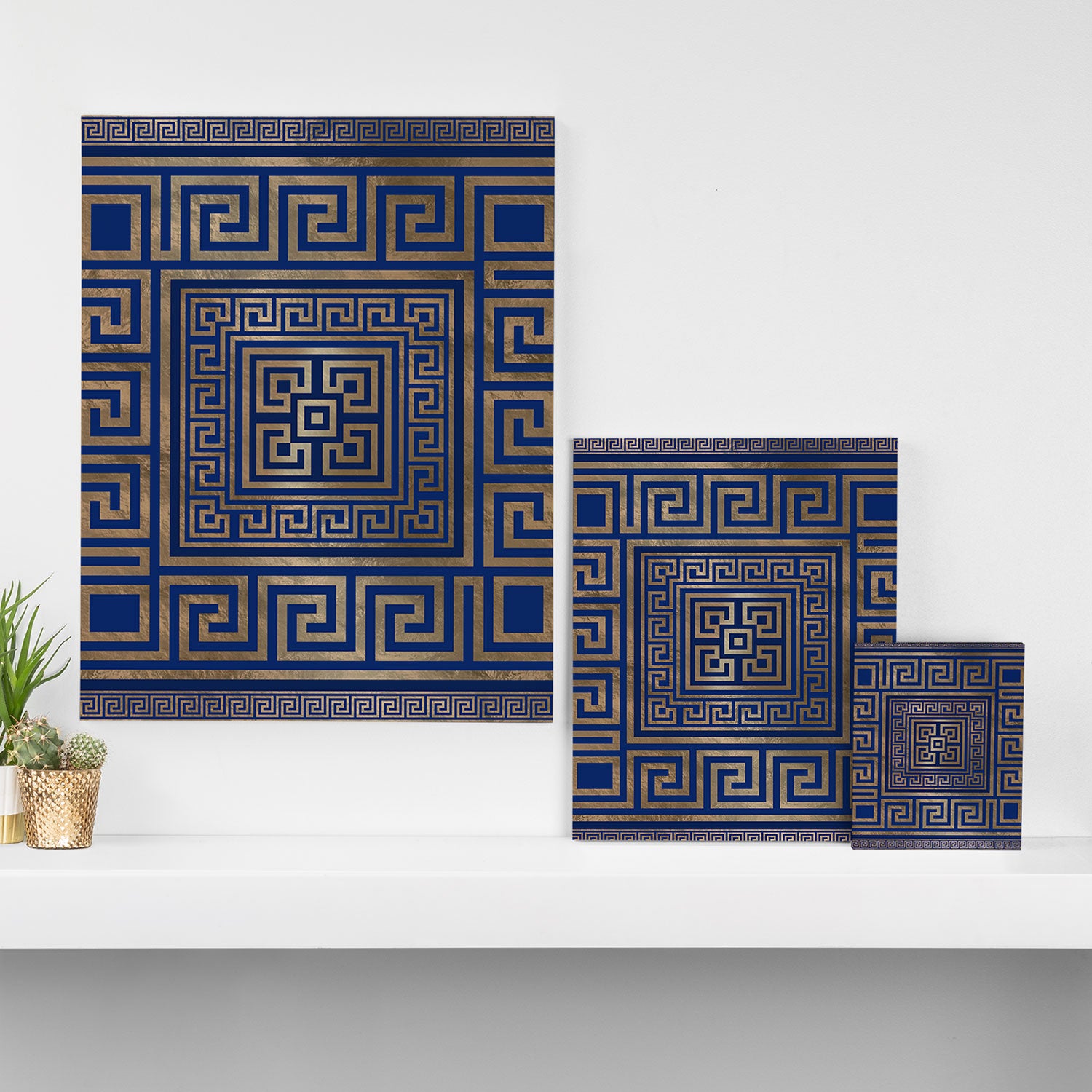 Greek Key Ornament - Greek Meander -gold on blue Canvas Print Gallery Image 3