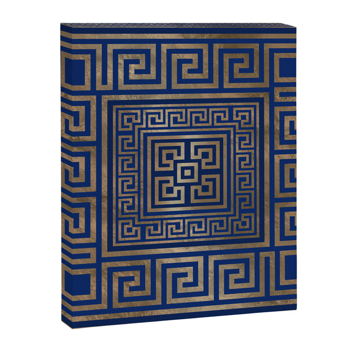 Greek Key Ornament - Greek Meander -gold on blue Canvas Print Gallery Image 1