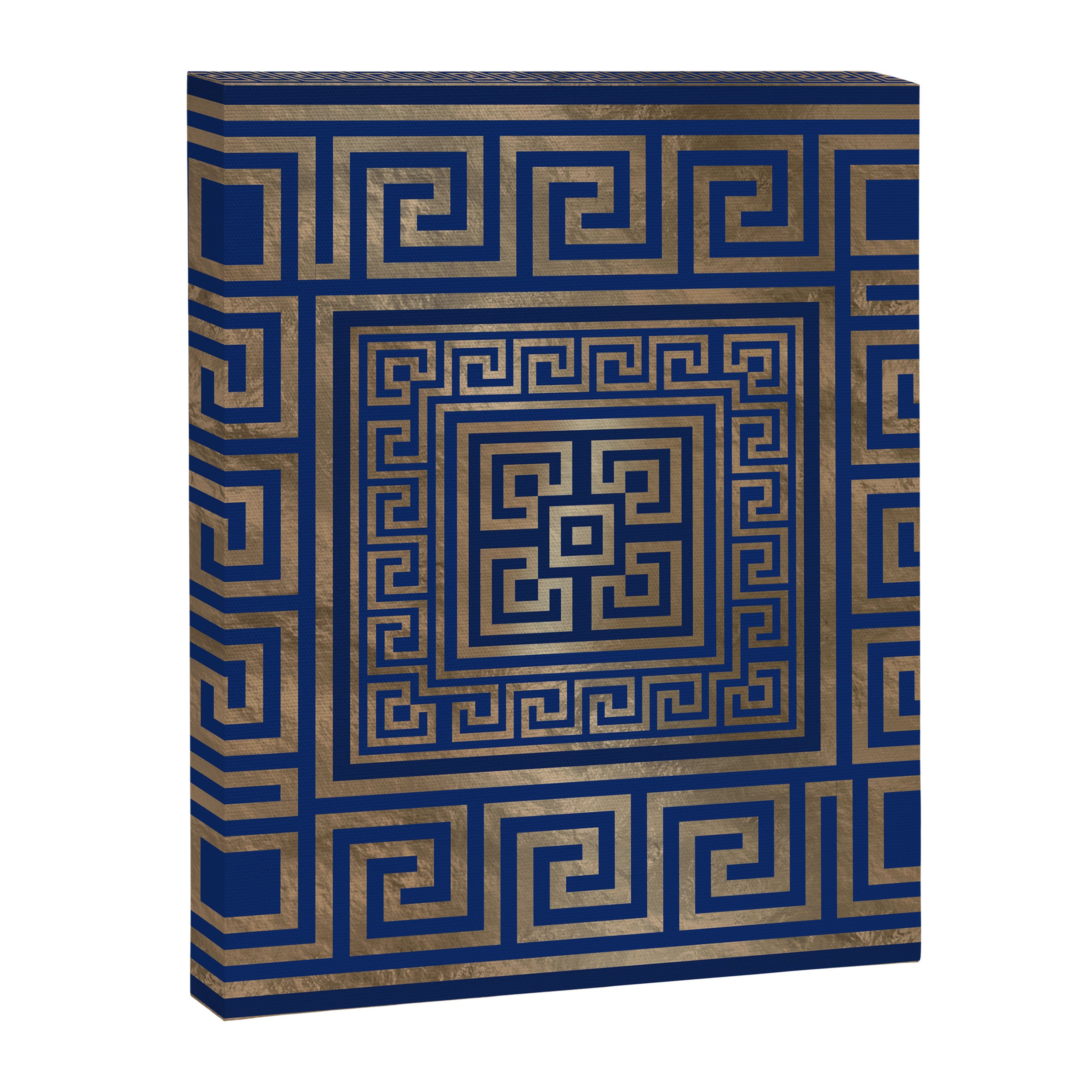 Greek Key Ornament - Greek Meander -gold on blue Canvas Print Gallery Image 3
