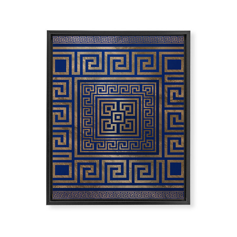 Greek Key Ornament - Greek Meander -gold on blue Framed Canvas Print Gallery Image 8
