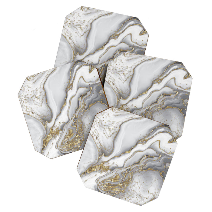 Grey liquid marble - pearl and gold Coaster Gallery Image 1