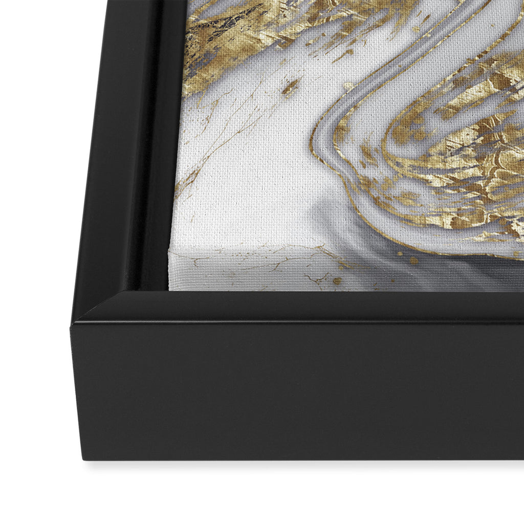 Grey liquid marble - pearl and gold Framed Canvas Print Gallery Image 3